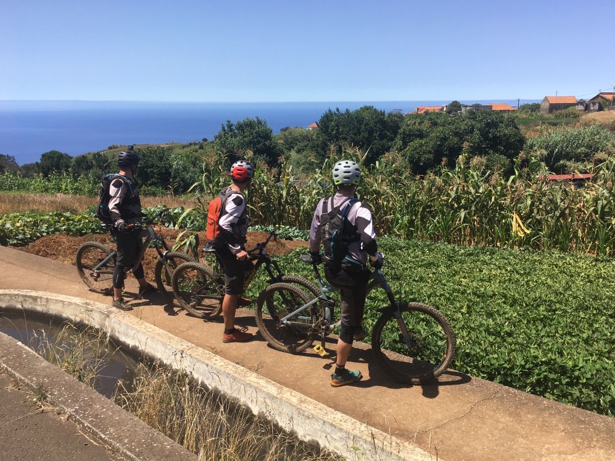 3 Bikers standing in front of a field